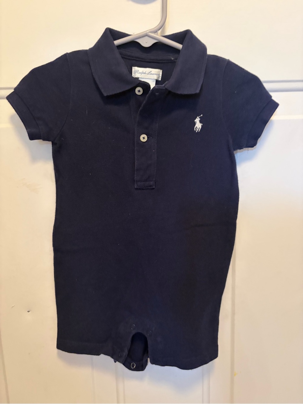 Ralph Lauren Navy Polo One-Piece Romper with Embroidered Pony